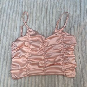 Pink Ruched Satin Cami Top